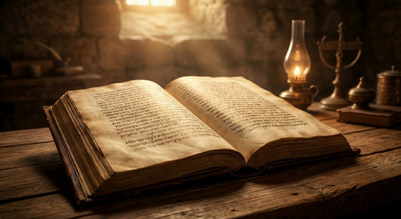 An illuminated manuscript glowing beside open pages and warm historical light