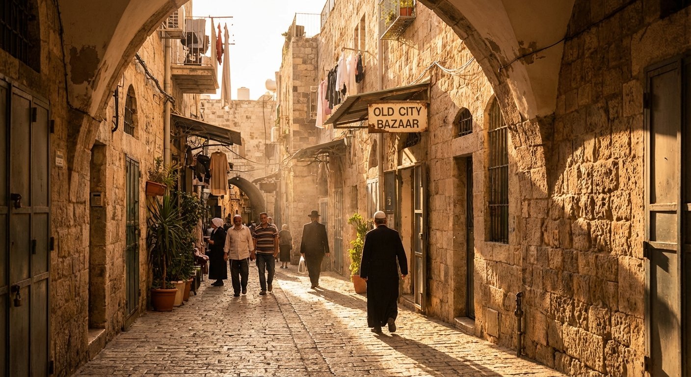 Ancient stone walls of Jerusalem at golden hour
